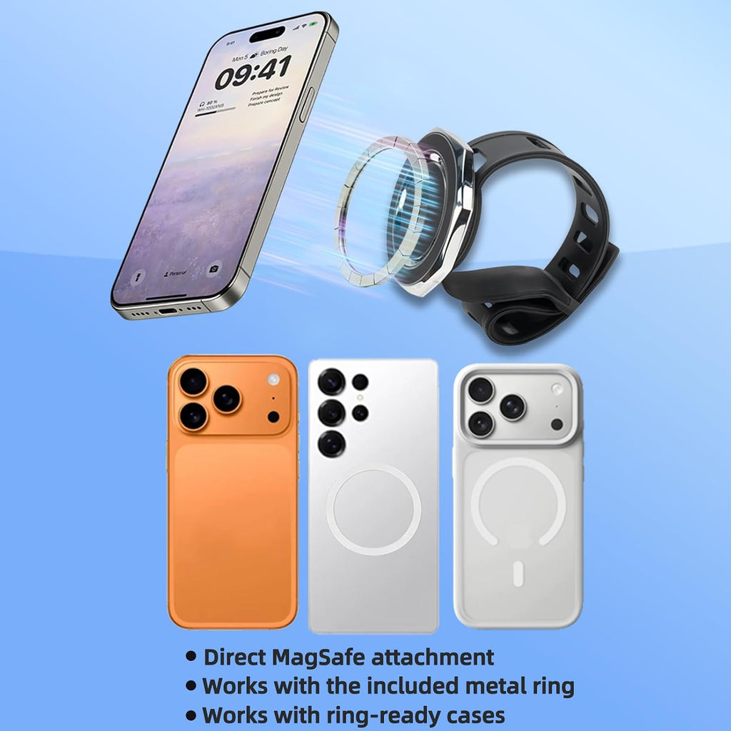 Magnetic Phone Mount with Flexible Bendable Mounting, Compatible with Magsafe, Gym, Steering Wheel, Stroller & Wrist Strap, Universal for Iphone 17/16/15/14/13/12, Treadmill, Shopping Cart