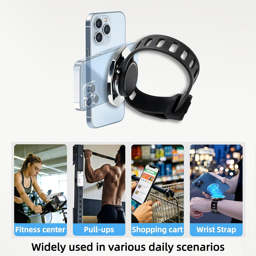 Magnetic Phone Mount with Flexible Bendable Mounting, Compatible with Magsafe, Gym, Steering Wheel, Stroller & Wrist Strap, Universal for Iphone 17/16/15/14/13/12, Treadmill, Shopping Cart